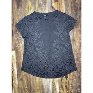 Simply Vera Vera Wang Sz L Gray Floral Graphic Print Tee‎ T-Shirt Womens Large